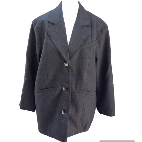 GANNI Oversized Gray Single Breasted Wool Blend Blazer Size Small - Picture 5 of 7